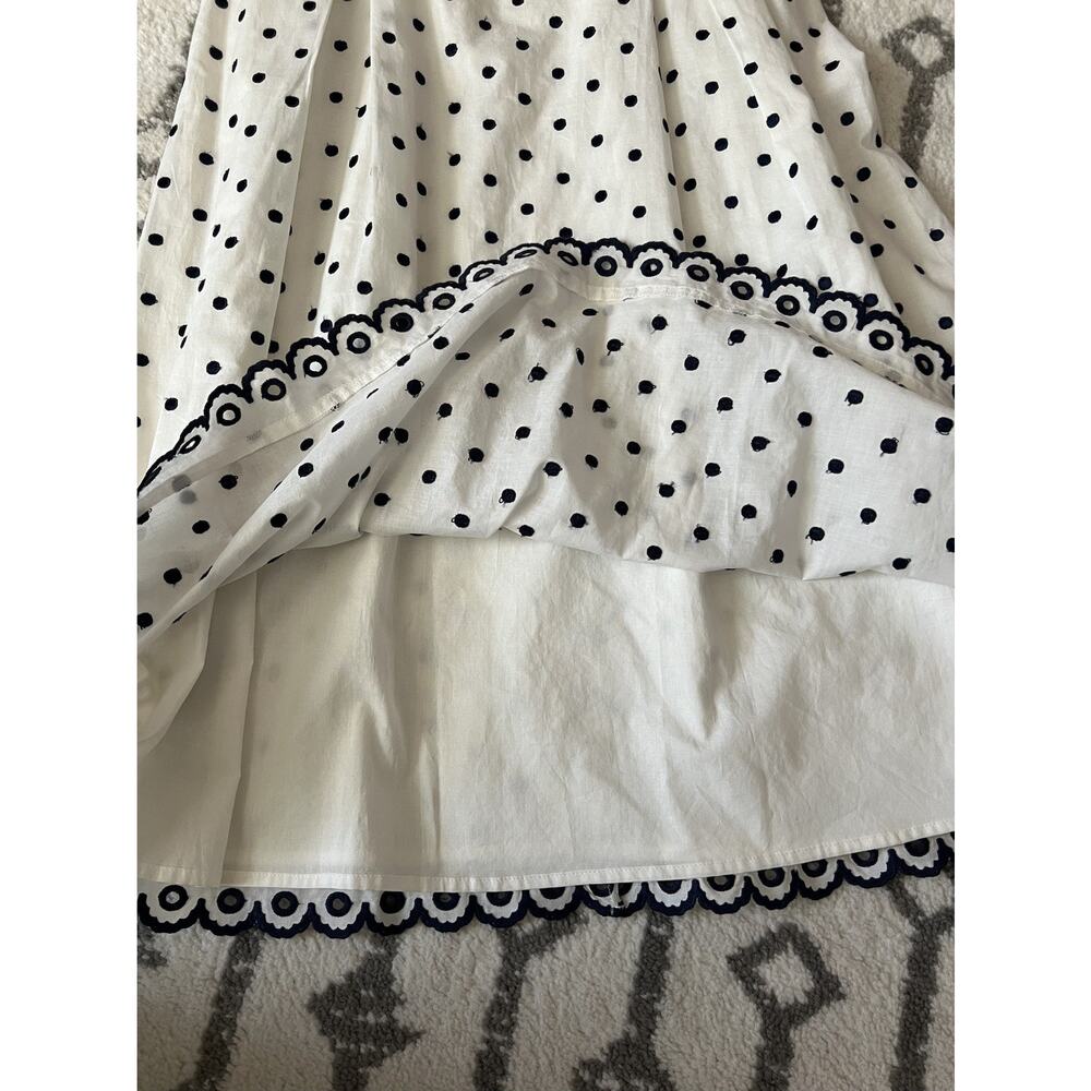 BODEN Kimberly Navy White Polka Dot Embroidered Scallop Trim Midi Dress Sz 6R - Picture 10 of 14